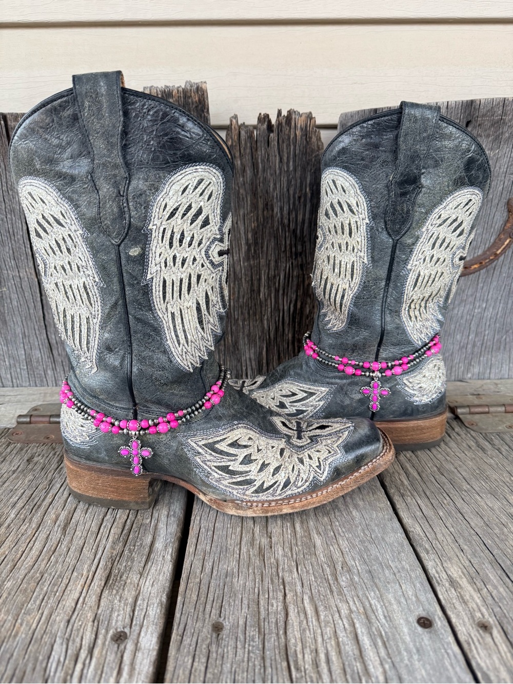 Western Boho Boot Bracelet Chains Navajo Pearl Silver Pink Cross Charms